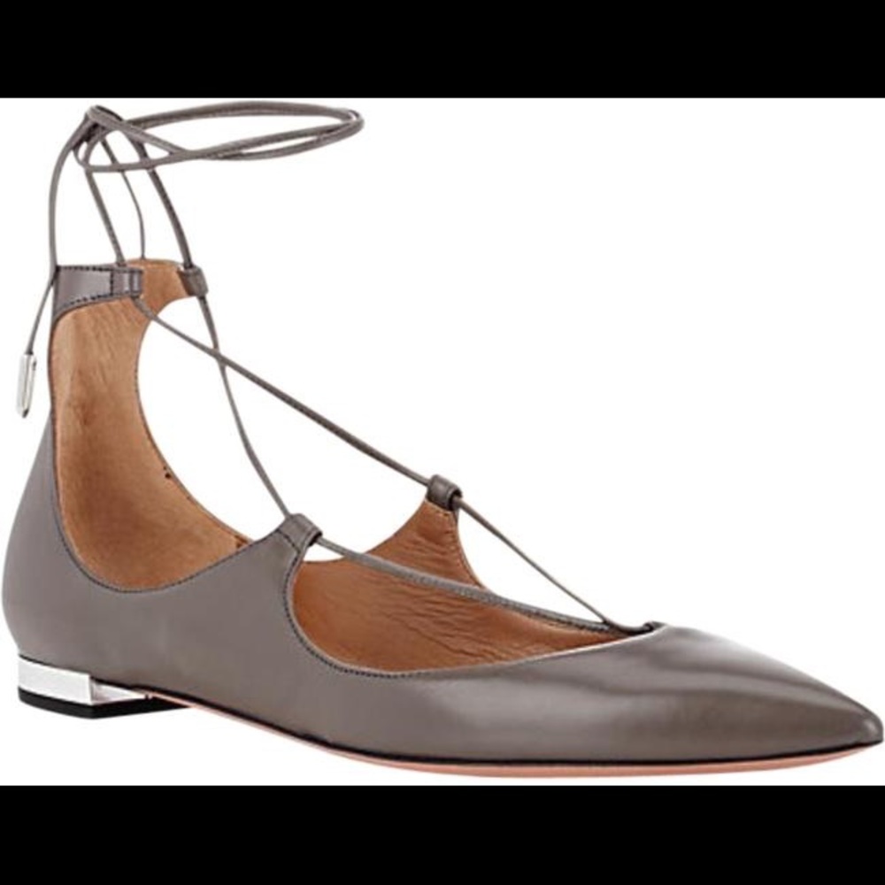 Aquazzura Christy Lace Up Flats Gray/Taupe 38.5